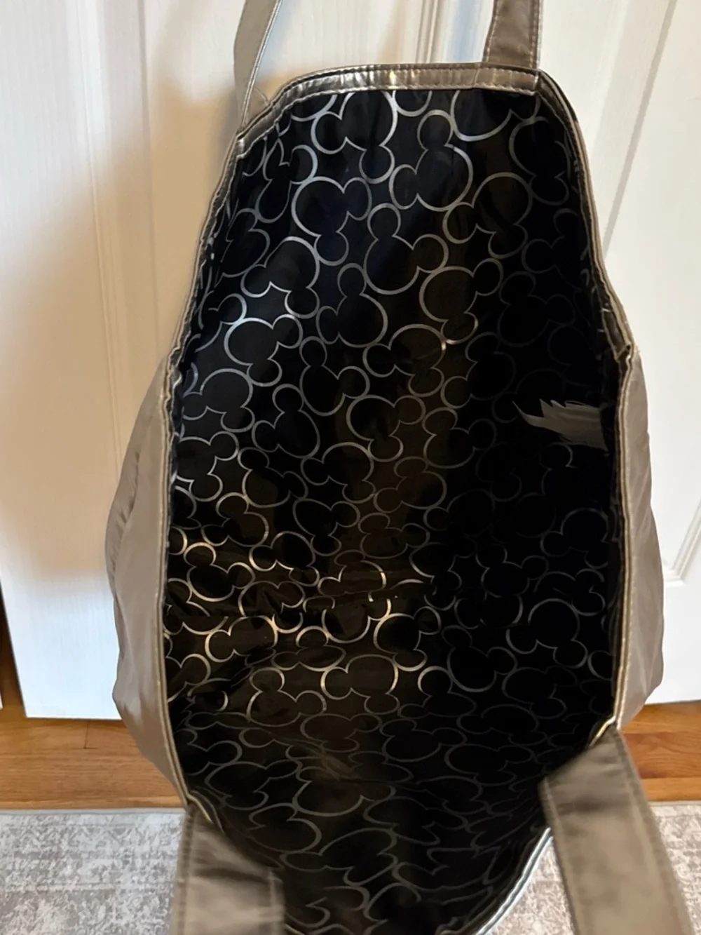 Authentic Disney Parks Metallic Silver Mickey Mouse Tote Bag 21”x13”x6